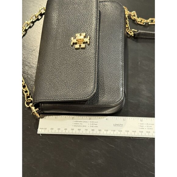 Tory Burch Mercer Chain Pebble Leather Black Turn Lock Crossbody Bag Purse Dust - Picture 11 of 12
